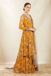 Astha Narang Yellow Organza, Crepe, Georgette V Neck Printed Angarkha Gharara Set Online at Aza Fashions Astha Narang_Yellow Organza, Crepe, Georgette V Neck Printed Angarkha Gharara Set _Online_at_Aza_Fashions