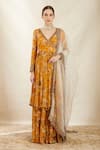 Buy Astha Narang Yellow Organza, Crepe, Georgette V Neck Printed Angarkha Gharara Set at Aza Fashions Buy_Astha Narang_Yellow Organza, Crepe, Georgette V Neck Printed Angarkha Gharara Set _at_Aza_Fashions