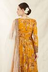 Shop Astha Narang Yellow Organza, Crepe, Georgette V Neck Printed Angarkha Gharara Set at Aza Fashions Shop_Astha Narang_Yellow Organza, Crepe, Georgette V Neck Printed Angarkha Gharara Set _at_Aza_Fashions