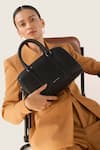 Buy_Tan & Loom_Black Textured Pebble Grain Leather Handbag _at_Aza_Fashions