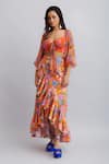 Buy_Nautanky_Orange Crop Top Viscose Chiffon Printed Floral Ruffle Skirt Set _at_Aza_Fashions