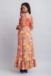 Shop_Nautanky_Orange Crop Top Viscose Chiffon Printed Floral Ruffle Skirt Set _at_Aza_Fashions