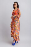 Buy_Nautanky_Orange Crop Top Viscose Chiffon Printed Floral Ruffle Skirt Set _Online_at_Aza_Fashions