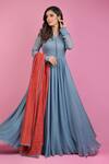 Buy_Suruchi Parakh_Grey Georgette Floral, Sequin Mandarin Collar Anarkali With Embroidered Dupatta _at_Aza_Fashions