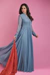 Suruchi Parakh_Grey Georgette Floral, Sequin Mandarin Collar Anarkali With Embroidered Dupatta _Online_at_Aza_Fashions