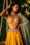 Buy_Pallavi Poddar_Yellow Chanderi Tissue And Raw Silk Embroidery Ganga Waistband Lehenga Set _Online_at_Aza_Fashions