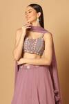 Two Sisters By Gyans_Purple Georgette Beads, Crystals, Embroidery Scoop Waistband Panelled Skirt Set _at_Aza_Fashions