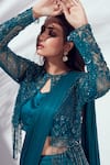 Shop_suruchi parakh_Blue Satin Silk And Net Lining Shantoon Jacket & Pre-draped Saree Set_Online_at_Aza_Fashions