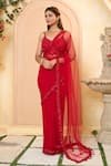 Buy_Ariyana Couture_Red Saree: Butterfly Net Embroidery Thread V Neck With Blouse For Women_Online_at_Aza_Fashions
