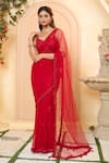 Buy_Aariyana Couture_Red Saree Butterfly Net Embroidery Thread V Neck With Blouse _at_Aza_Fashions