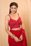 Aariyana Couture_Red Saree Butterfly Net Embroidery Thread V Neck With Blouse _at_Aza_Fashions