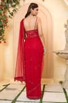 Shop_Aariyana Couture_Red Saree Butterfly Net Embroidery Thread V Neck With Blouse _at_Aza_Fashions