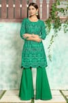 Aariyana Couture_Green Kurta Silk Organza And Sharara Cotton Lycra Embroidery Thread Round & Set _Online_at_Aza_Fashions