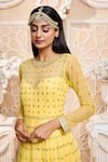 Aariyana Couture_Yellow Anarkali And Dupatta Butterfly Net Embroidered Geometric Set  _at_Aza_Fashions