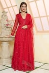 Shop_Aariyana Couture_Red Anarkali And Dupatta Butterfly Net & Churidar Modal Satin Set  _Online_at_Aza_Fashions