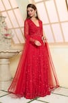 Aariyana Couture_Red Anarkali And Dupatta Butterfly Net & Churidar Modal Satin Set  _at_Aza_Fashions