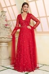 Buy_Aariyana Couture_Red Anarkali And Dupatta Butterfly Net & Churidar Modal Satin Set  _at_Aza_Fashions