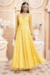 Shop_Aariyana Couture_Yellow Anarkali And Dupatta Butterfly Net Embroidered Geometric Set  _Online_at_Aza_Fashions