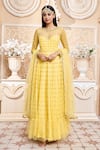 Aariyana Couture_Yellow Anarkali And Dupatta Butterfly Net Embroidered Geometric Set  _Online_at_Aza_Fashions