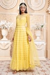 Buy_Aariyana Couture_Yellow Anarkali And Dupatta Butterfly Net Embroidered Geometric Set  _Online_at_Aza_Fashions