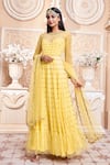 Buy_Aariyana Couture_Yellow Anarkali And Dupatta Butterfly Net Embroidered Geometric Set  _at_Aza_Fashions