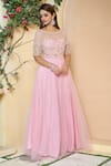 Buy_Aariyana Couture_Pink Anarkali And Dupatta Butterfly Net & Churidar Cotton Silk Embroidery Set _Online_at_Aza_Fashions