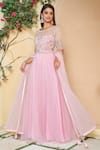 Buy_Aariyana Couture_Pink Anarkali And Dupatta Butterfly Net & Churidar Cotton Silk Embroidery Set _at_Aza_Fashions