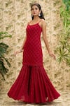 Aariyana Couture_Red Kurta And Sharara- Viscose Georgette Embroidered Sequin Scoop Checkered Set _Online_at_Aza_Fashions