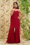 Shop_Aariyana Couture_Red Kurta And Sharara- Viscose Georgette Embroidered Sequin Scoop Checkered Set _Online_at_Aza_Fashions