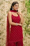 Aariyana Couture_Red Kurta And Sharara- Viscose Georgette Embroidered Sequin Scoop Checkered Set _at_Aza_Fashions