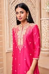 Shop_Aariyana Couture_Pink Cotton Silk Embroidered Floral Mandarin Collar Cowl Draped Tunic Dress _at_Aza_Fashions