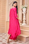 Aariyana Couture_Pink Cotton Silk Embroidered Floral Mandarin Collar Cowl Draped Tunic Dress _at_Aza_Fashions