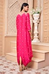 Aariyana Couture_Pink Cotton Silk Embroidered Floral Mandarin Collar Cowl Draped Tunic Dress _Online_at_Aza_Fashions