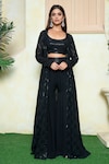 Aariyana Couture_Black Viscose Georgette Embroidery Sequin And Long Jacket & Sharara Set _Online_at_Aza_Fashions