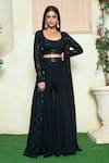 Buy_Aariyana Couture_Black Viscose Georgette Embroidery Sequin And Long Jacket & Sharara Set _at_Aza_Fashions