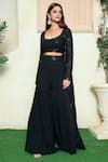 Buy Black Viscose Georgette Embroidery Sequin And Long Jacket & Sharara ...