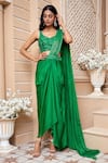 Buy_Ariyana Couture_Green Embroidered Floral Scoop Neck Draped Saree With Cutwork Blouse For Women_Online_at_Aza_Fashions