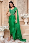 Buy_Ariyana Couture_Green Embroidered Floral Scoop Neck Draped Saree With Cutwork Blouse For Women_at_Aza_Fashions