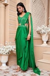 Ariyana Couture_Green Embroidered Floral Scoop Neck Draped Saree With Cutwork Blouse For Women_at_Aza_Fashions