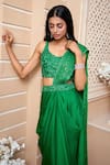Shop_Ariyana Couture_Green Embroidered Floral Scoop Neck Draped Saree With Cutwork Blouse For Women_at_Aza_Fashions
