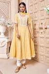 Aariyana Couture_Yellow Modal, Satin, Chiffon Embroidery, Tassels Round Neck Jaal Kurta Set_Online_at_Aza_Fashions