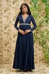 Aariyana Couture_Blue Anarkali-viscose Georgette Embroidered And Bead Work Anarkali Set _Online_at_Aza_Fashions