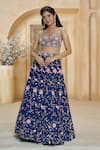 Shop_Aariyana Couture_Blue Lehenga And Bustier Dupion Embroidered Floral Pop-up Bridal Set _at_Aza_Fashions