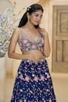 Shop_Aariyana Couture_Blue Lehenga And Bustier Dupion Embroidered Floral Pop-up Bridal Set _Online