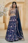Aariyana Couture_Blue Lehenga And Bustier Dupion Embroidered Floral Pop-up Bridal Set _at_Aza_Fashions