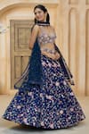 Aariyana Couture_Blue Lehenga And Bustier Dupion Embroidered Floral Pop-up Bridal Set _Online