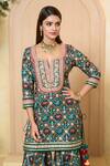 Shop_Ariyana Couture_Green Dupatta Patola Print Kurta Sharara Set_at_Aza_Fashions