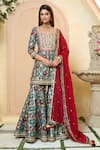 Buy_Aariyana Couture_Green Dupatta Viscose Organza Patola Notched Kurta Sharara Set _at_Aza_Fashions