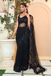 Buy_Aariyana Couture_Black Saree Butterfly Net Embroidery Thread And Sequin With Blouse _at_Aza_Fashions