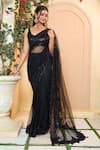 Ariyana Couture_Black Saree: Butterfly Net Embroidery Thread And Sequin With Blouse For Women_Online_at_Aza_Fashions